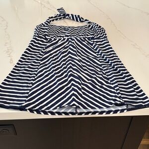 Lands End Striped Navy & White Halter swim dress size 12DD